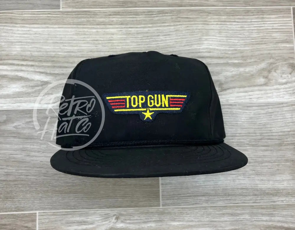 Vintage 80s Top Gun Patch on Black Poly Rope Hat