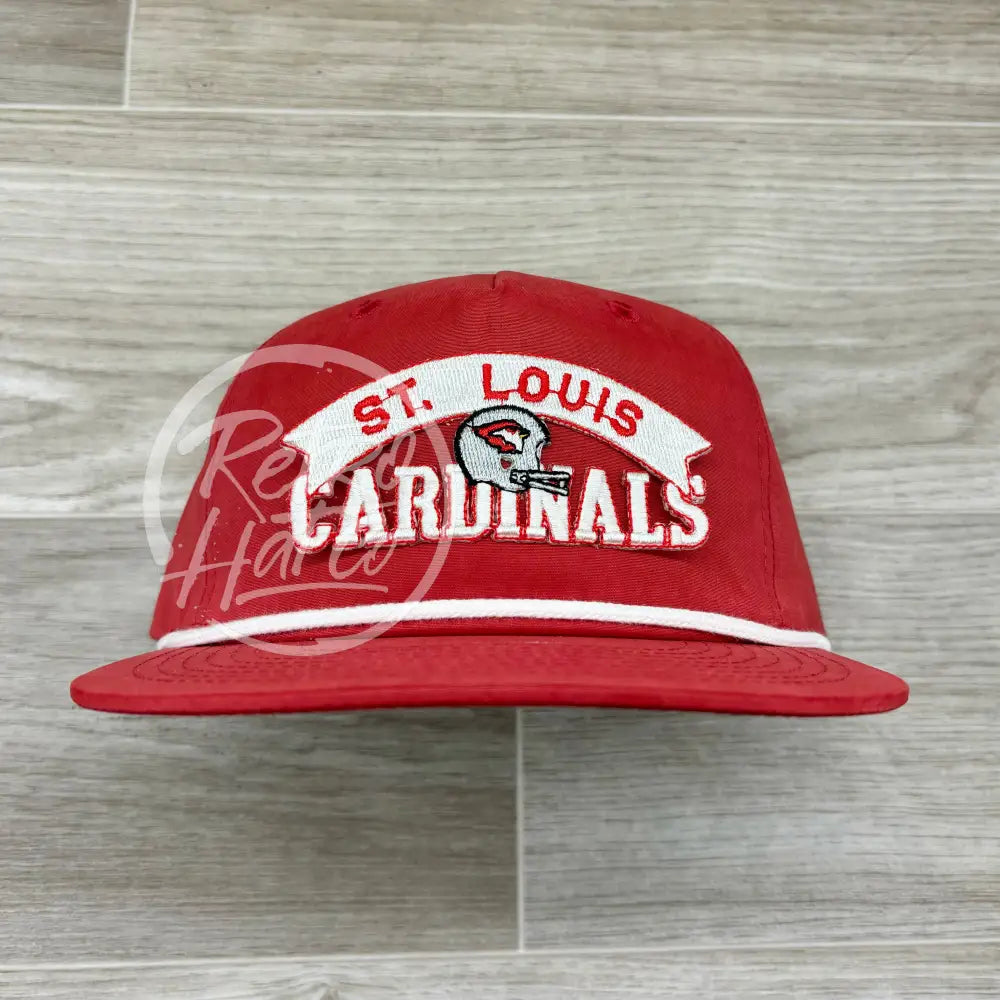 Vintage 80s St. Louis Cardinals Patch on Red Retro Hat w/White Rope