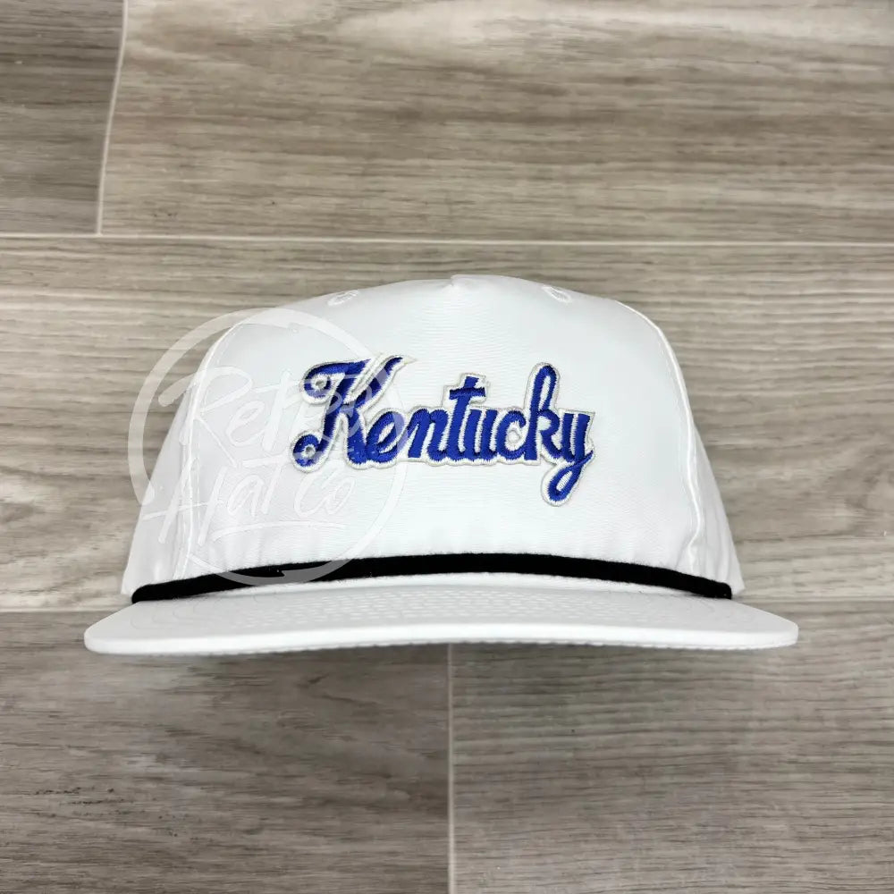 Vintage 90s Kentucky Script Patch on White Retro Hat w/Black Rope