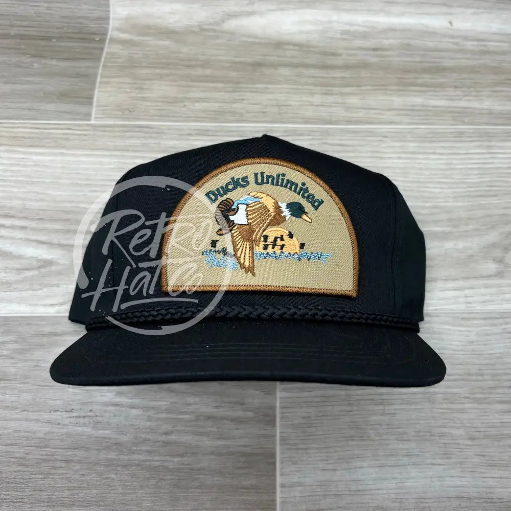 Retro Ducks Unlimited on Black Classic Rope Hat