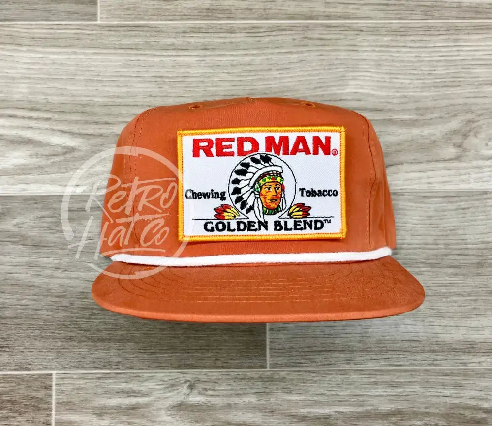 Red Man Golden on Orange Poly Rope Hat