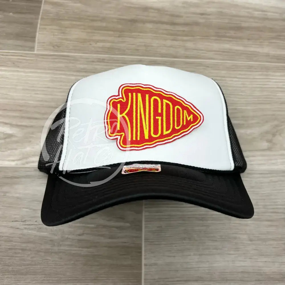 Kansas City Chiefs Kingdom Patch on Black/White Meshback Trucker Hat