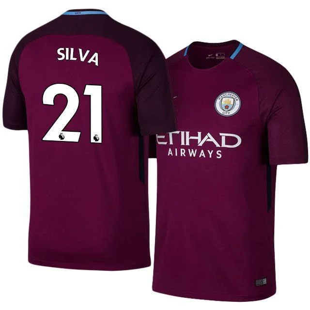 Men 21 David Silva Away Soccer Manchester City Jersey Premier League