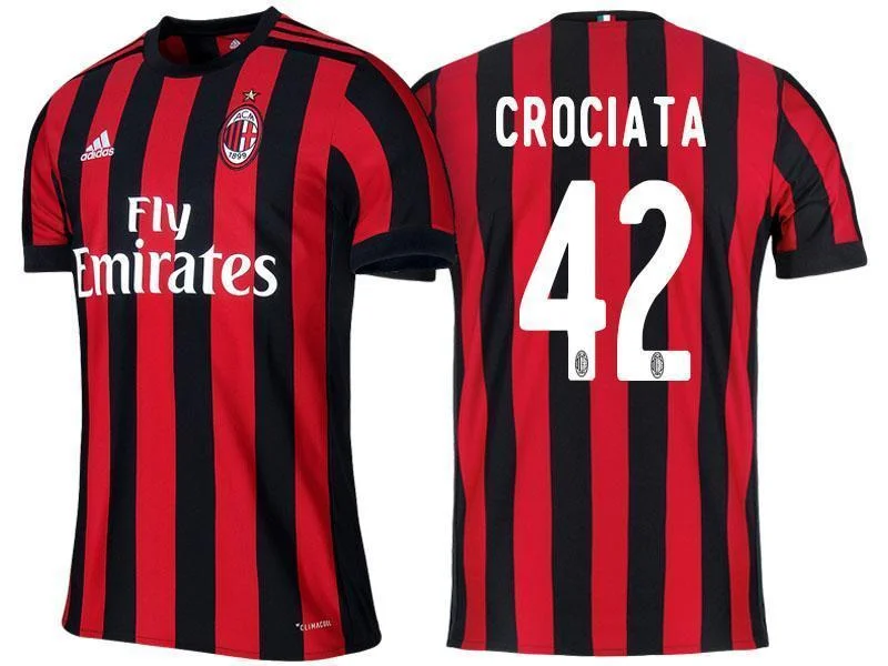 Men 42 Giovanni Crociata Jersey Home Soccer AC Milan Jersey 2018 Serie A