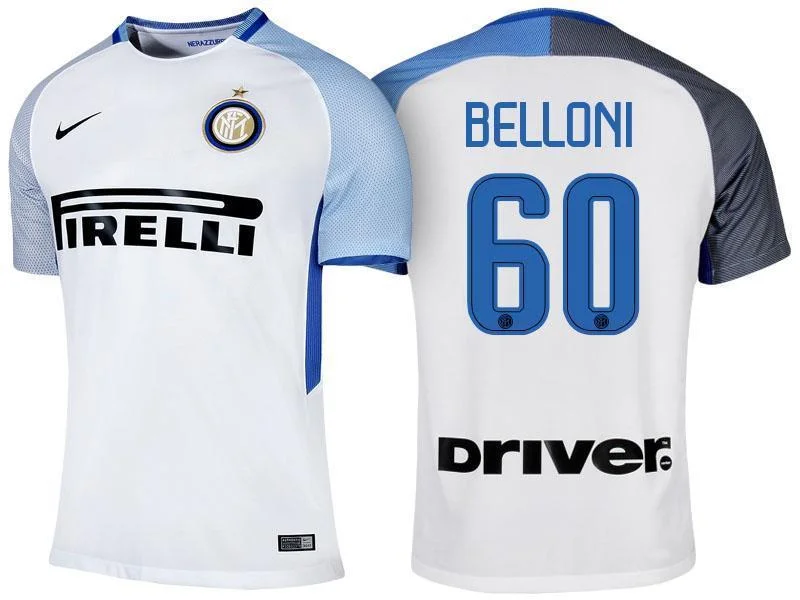 Men 60 Niccolo Belloni Jersey Away Soccer Inter Milan FC Jersey 2018 Serie A