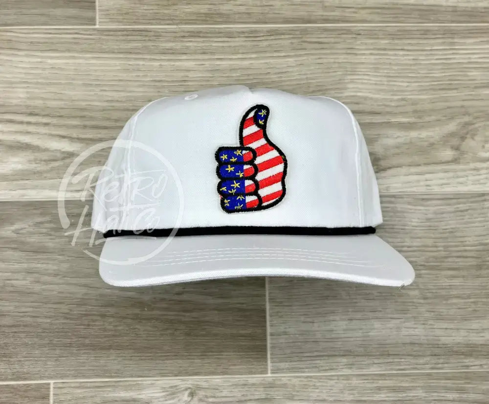 American Thumb on White Retro Hat w/Black Rope