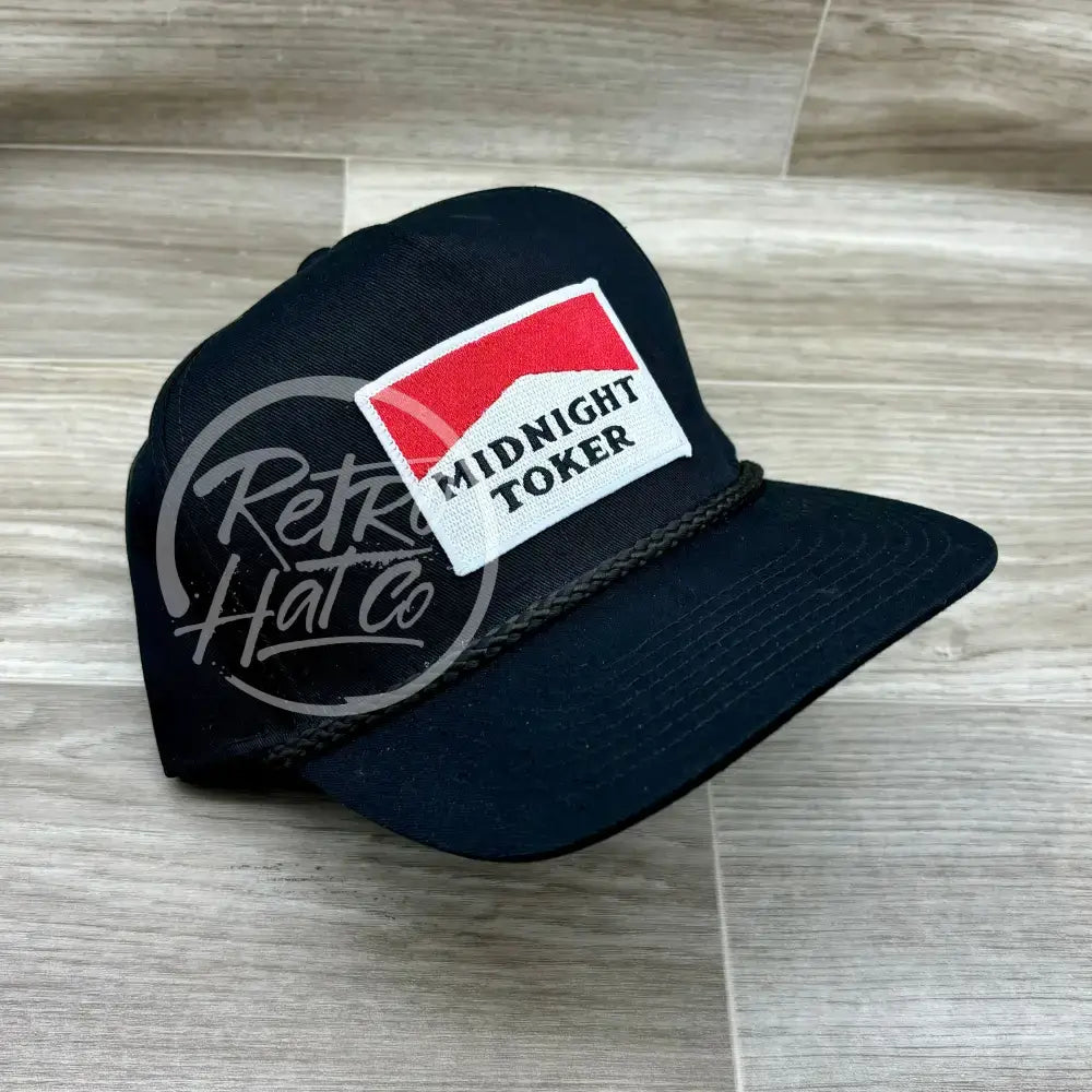 Midnight Toker Patch on Tall Black Retro Rope Hat