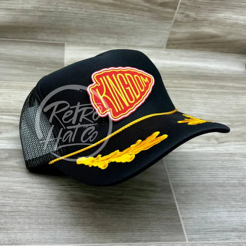 Kansas City Chiefs Kingdom Patch on Black Meshback Trucker Hat w/Scrambled Eggs