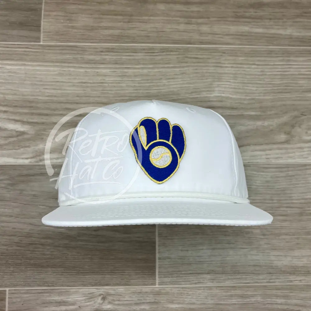 Vintage 90s Milwaukee Brewers Patch on Solid White Retro Rope Hat