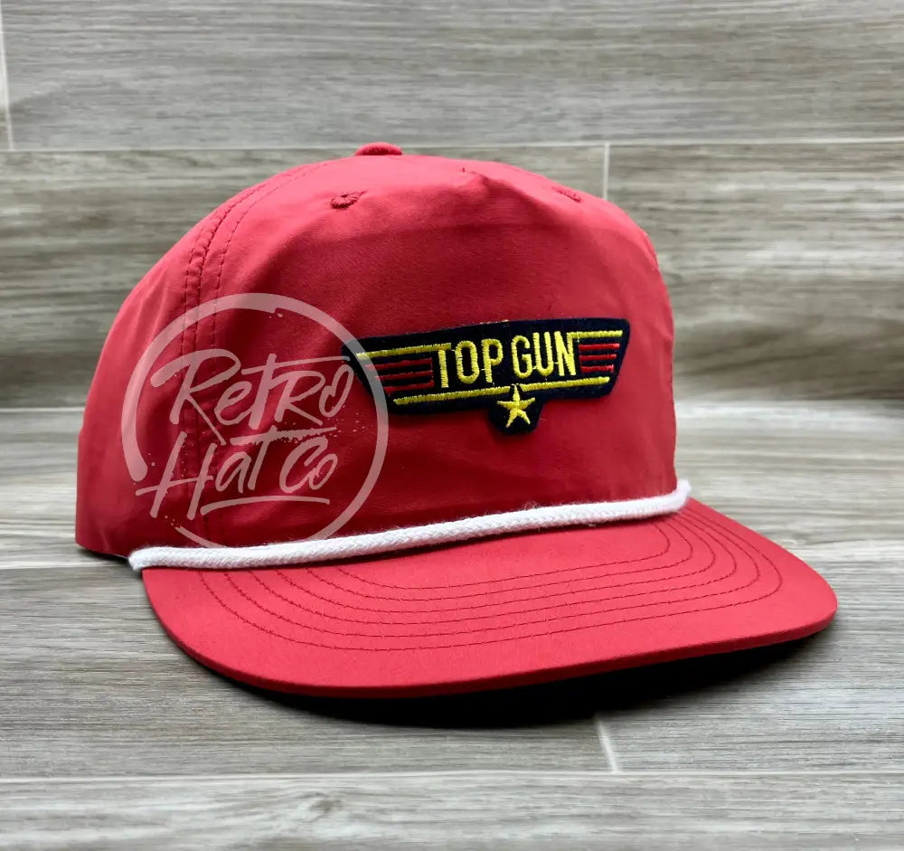 Vintage 80s Top Gun Patch on Red Poly Rope Hat