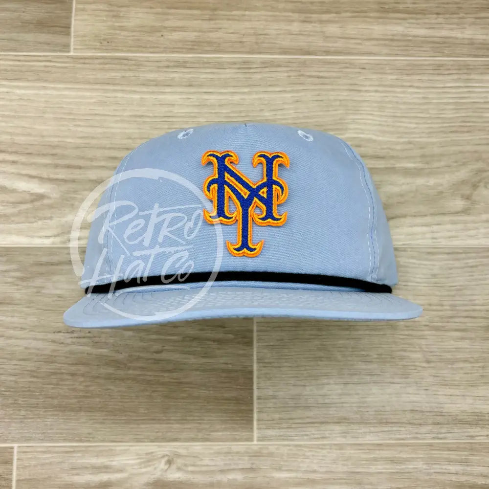 New York Mets NY Patch on Baby Blue Retro Hat w/Black Rope