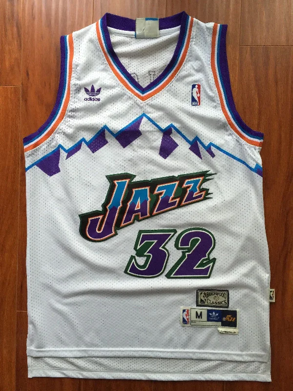 Men 32 Karl Malone Jersey White Utah Jazz Jersey Throwback Swingman