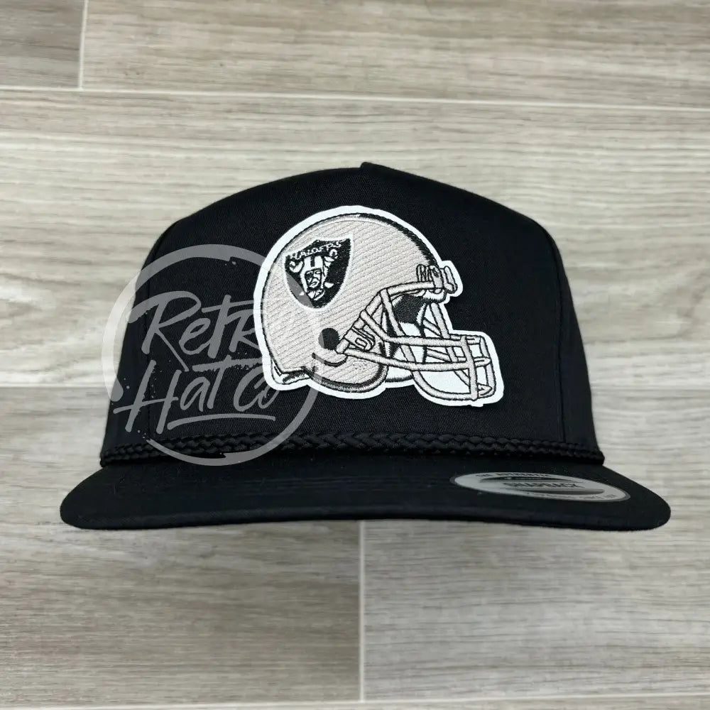 Retro Las Vegas Raiders Helmet Patch on Black Classic Rope Hat