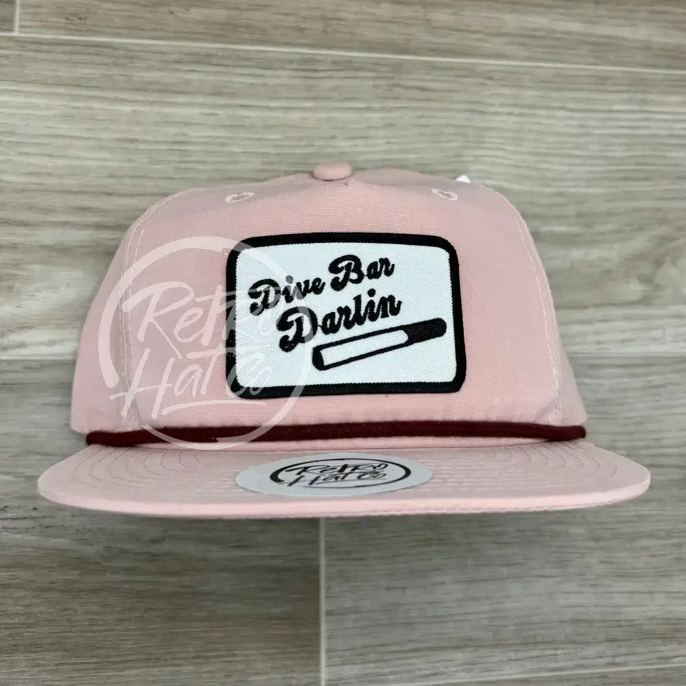 Dive Bar Darlin Patch on Blush Retro Hat w/Maroon Rope