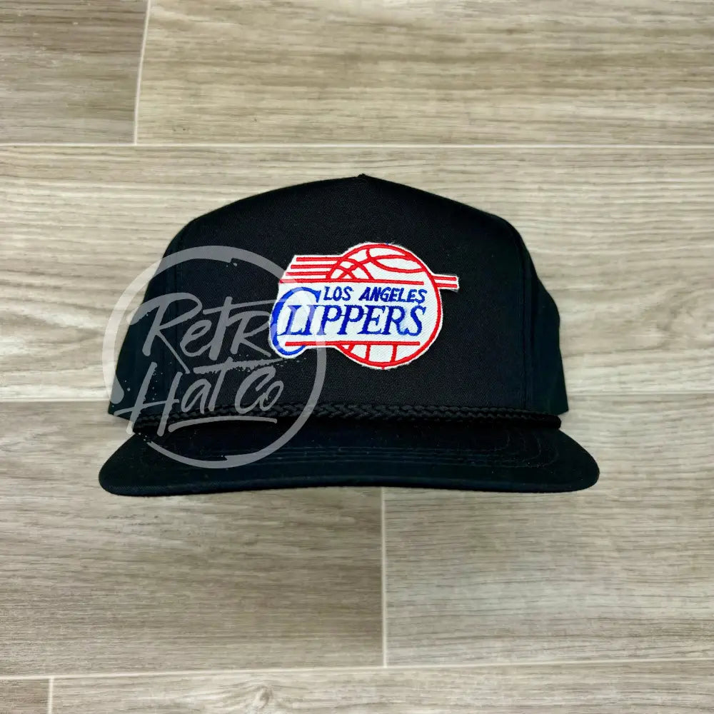 Vintage 90s Los Angeles Clippers Patch on Black Clasdic Retro Rope Hat