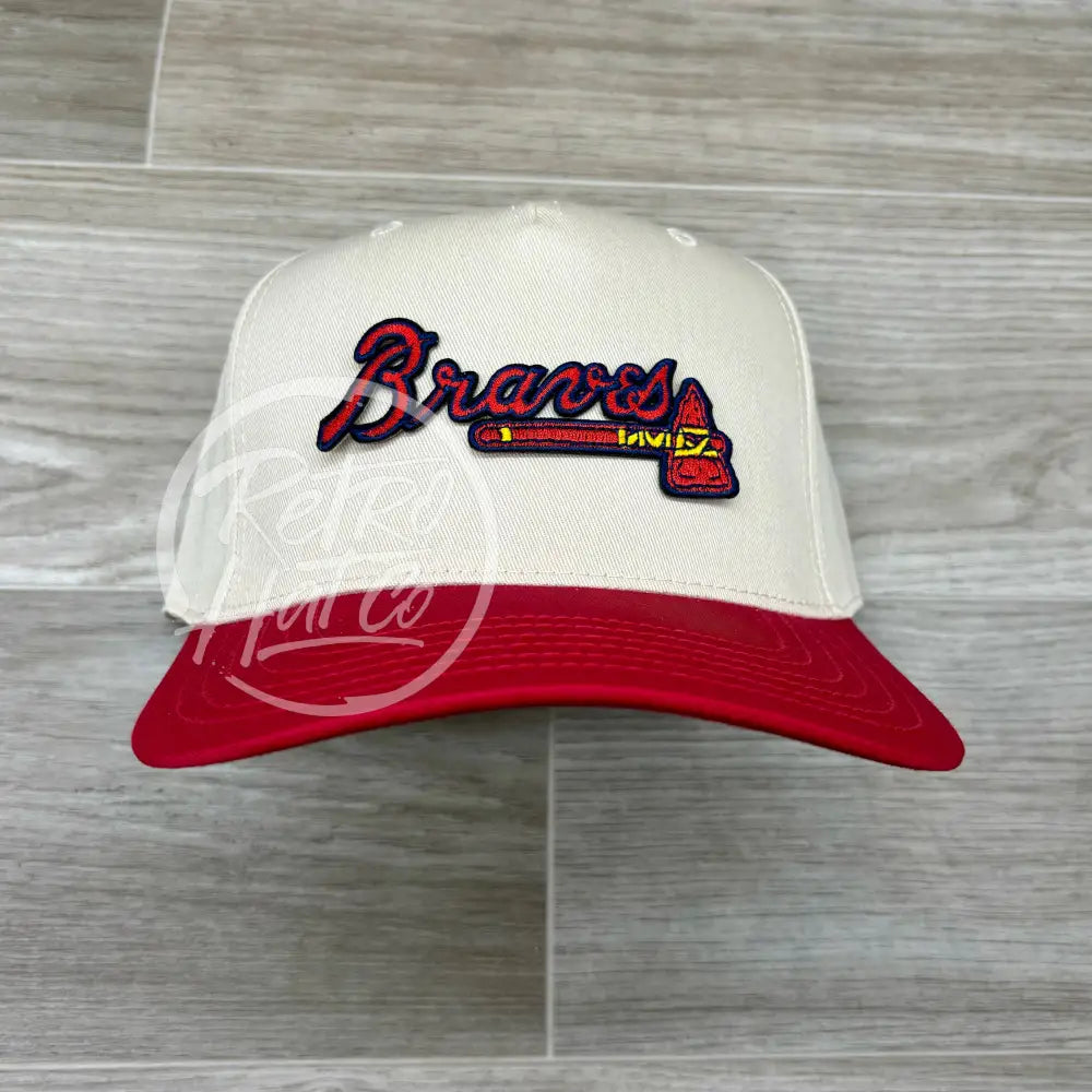 Atlanta Braves Patch on Natural/Red Retro Hat