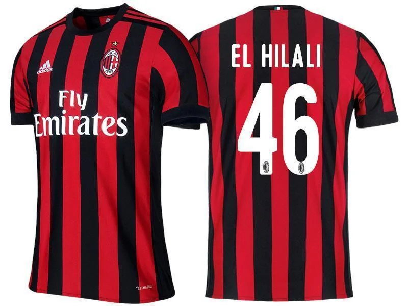 Men 46 Mattia El Hilali Jersey Home Soccer AC Milan Jersey 2018 Serie A