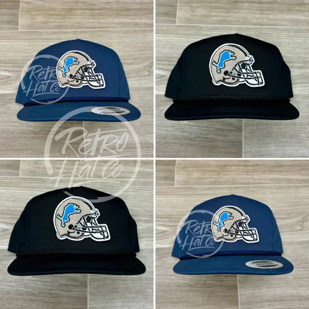 Retro Detroit Lions Helmet Patch on Classic Rope Hat