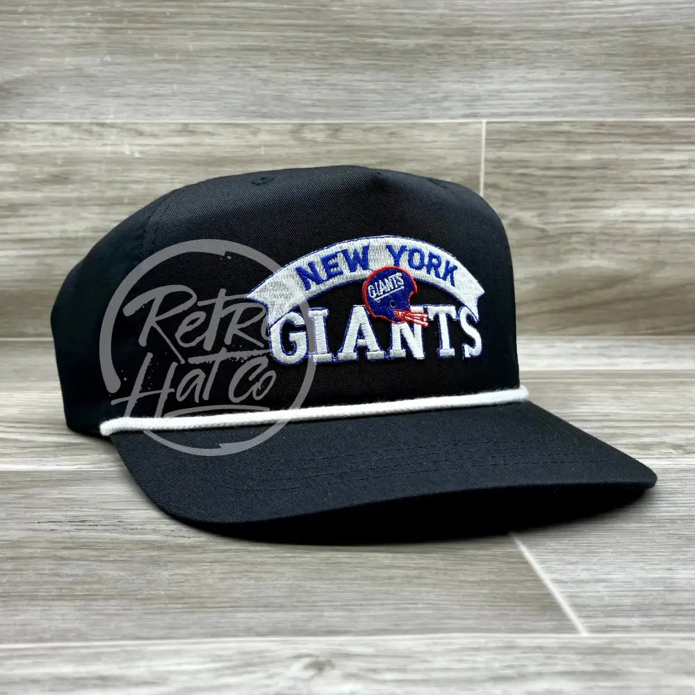 Vintage 90s New York Giants Patch on Black Retro Hat w/White Rope