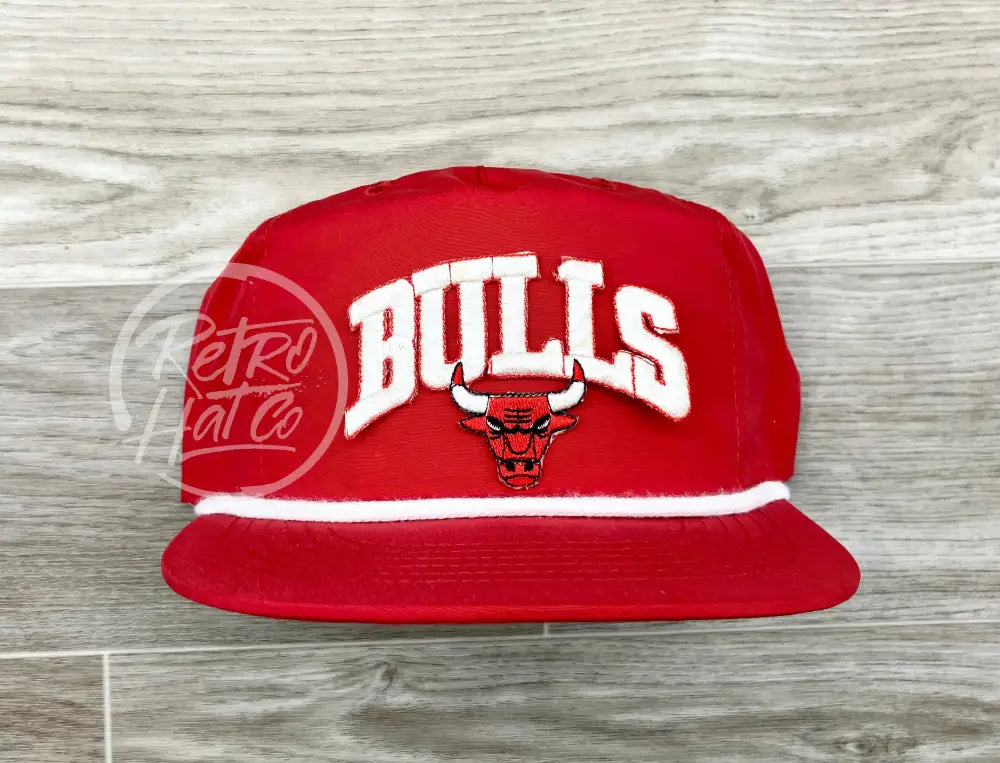 Vintage 90s Chicago Bulls (white) Patch on Red Poly Rope Hat