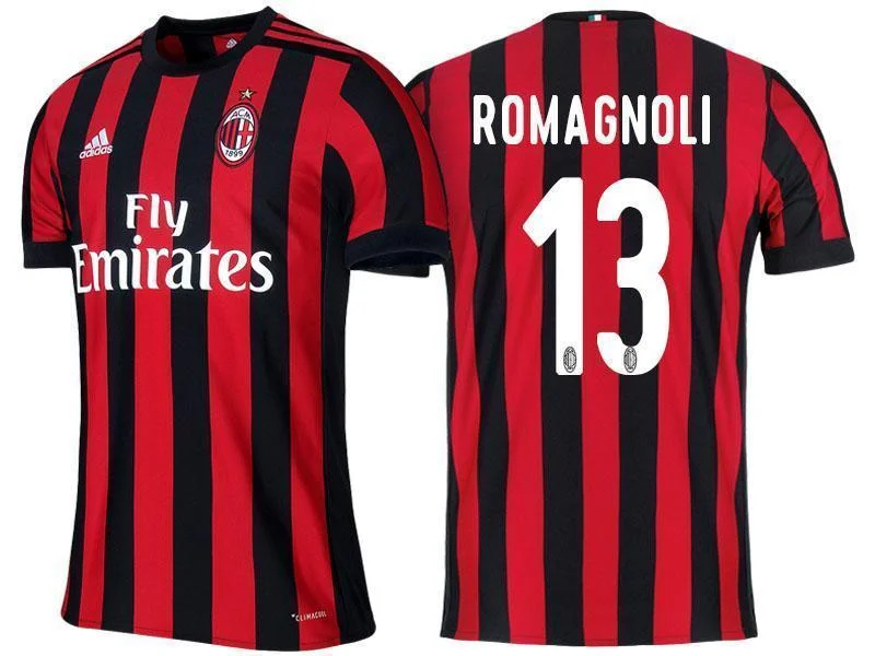 Men 13 Alessio Romagnoli Jersey Home Soccer AC Milan Jersey 2018 Serie A