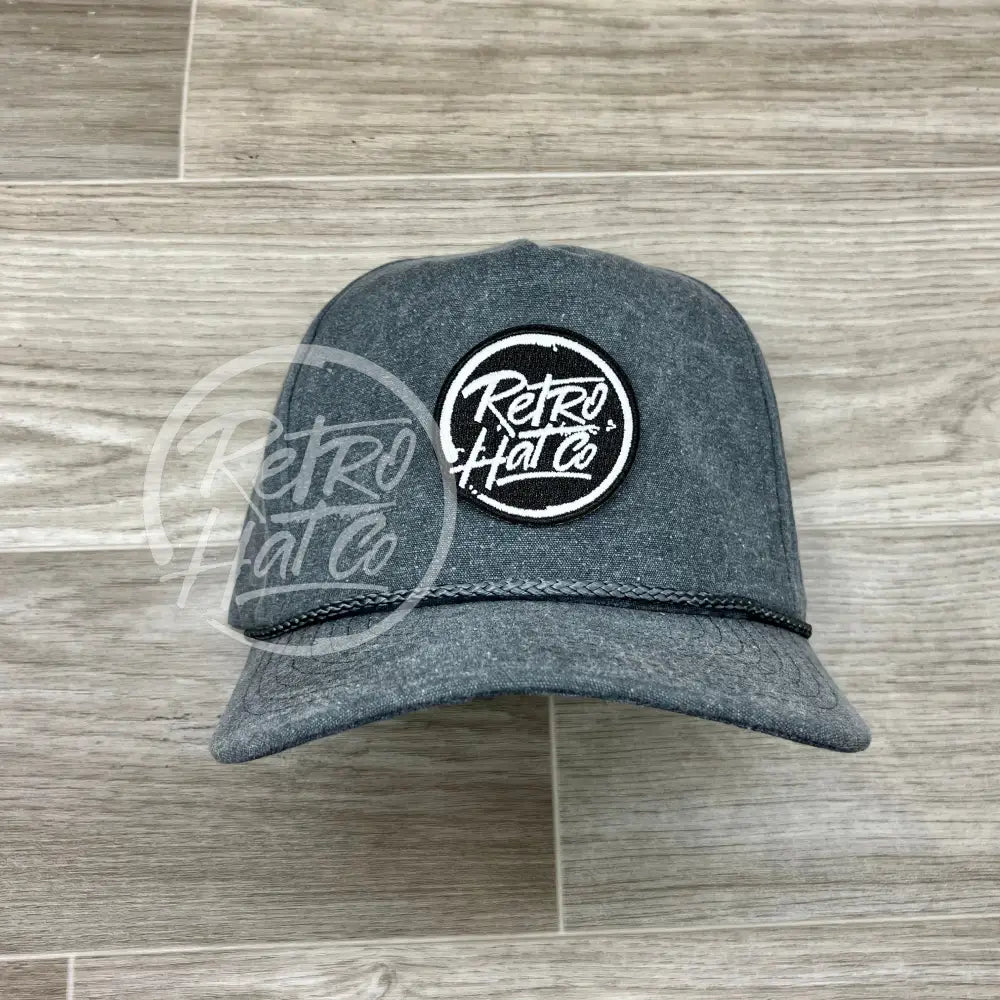 Retro Hat Co. Brand (Glow in the dark) Patch on Stonewashed Charcoal Retro Rope Hat