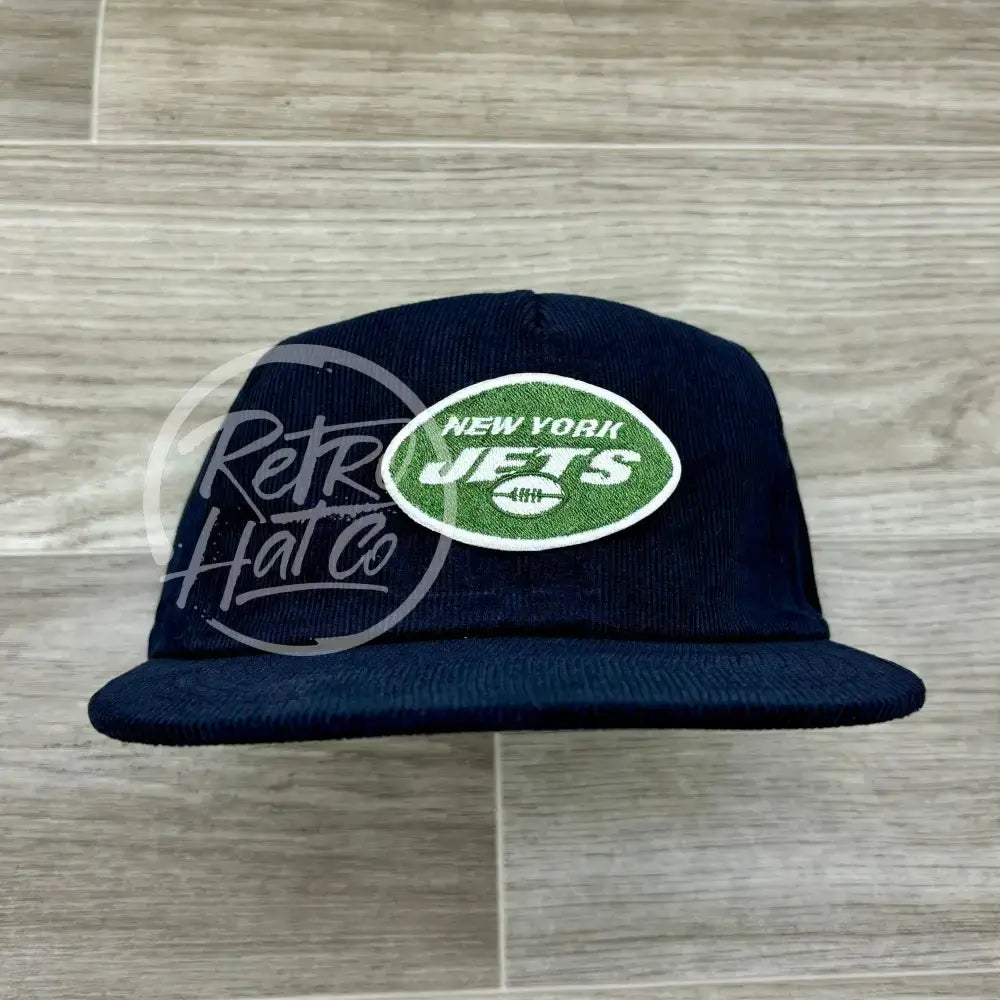 New York Jets Oval Patch on Navy Corduroy Hat