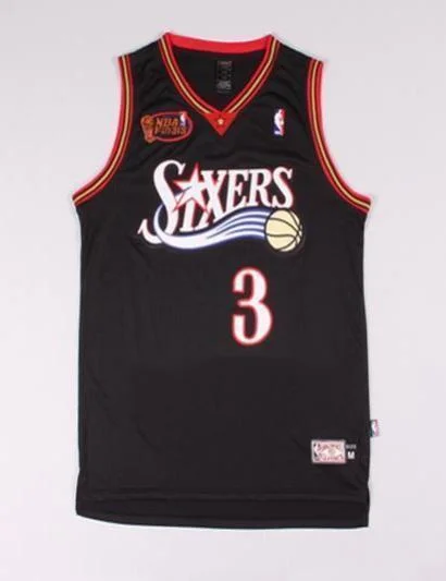 Men 3 Allen Iverson Jersey Black Philadelphia 76ers Jersey Swingman