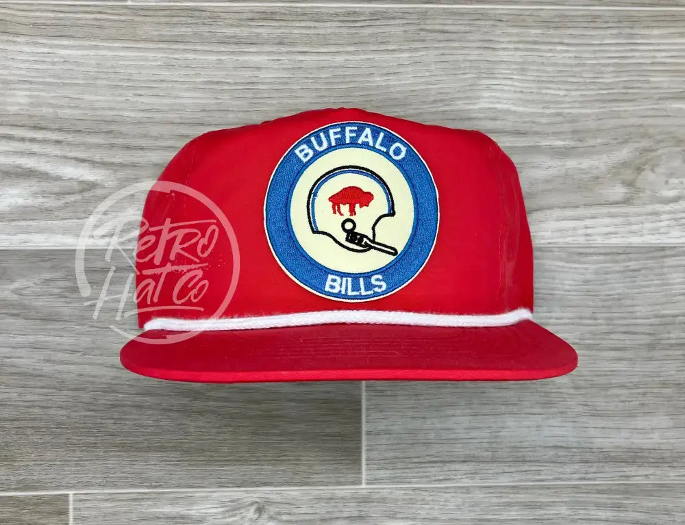 Retro Buffalo Bills Helmet Crest on Red Poly Rope Hat