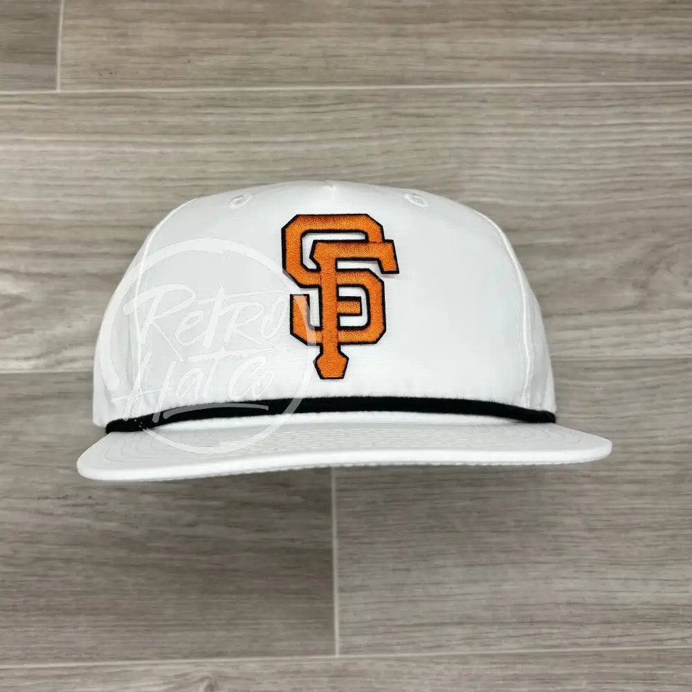 San Francisco Giants SF Patch on White Retro Hat w/Black Rope