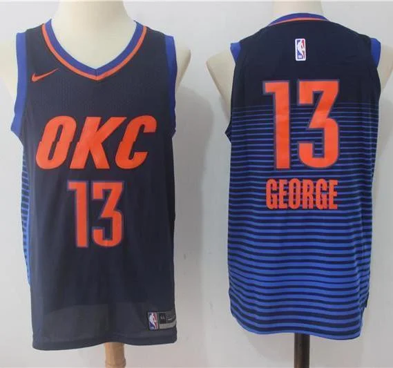 Men 13 Paul George Jersey Navy Blue Oklahoma City Thunder Player