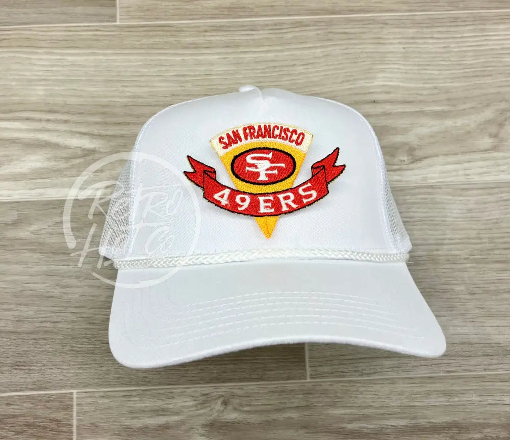 Vintage 90s San Francisco 49ers Niners Pennant Patch on White Meshback Trucker Hat