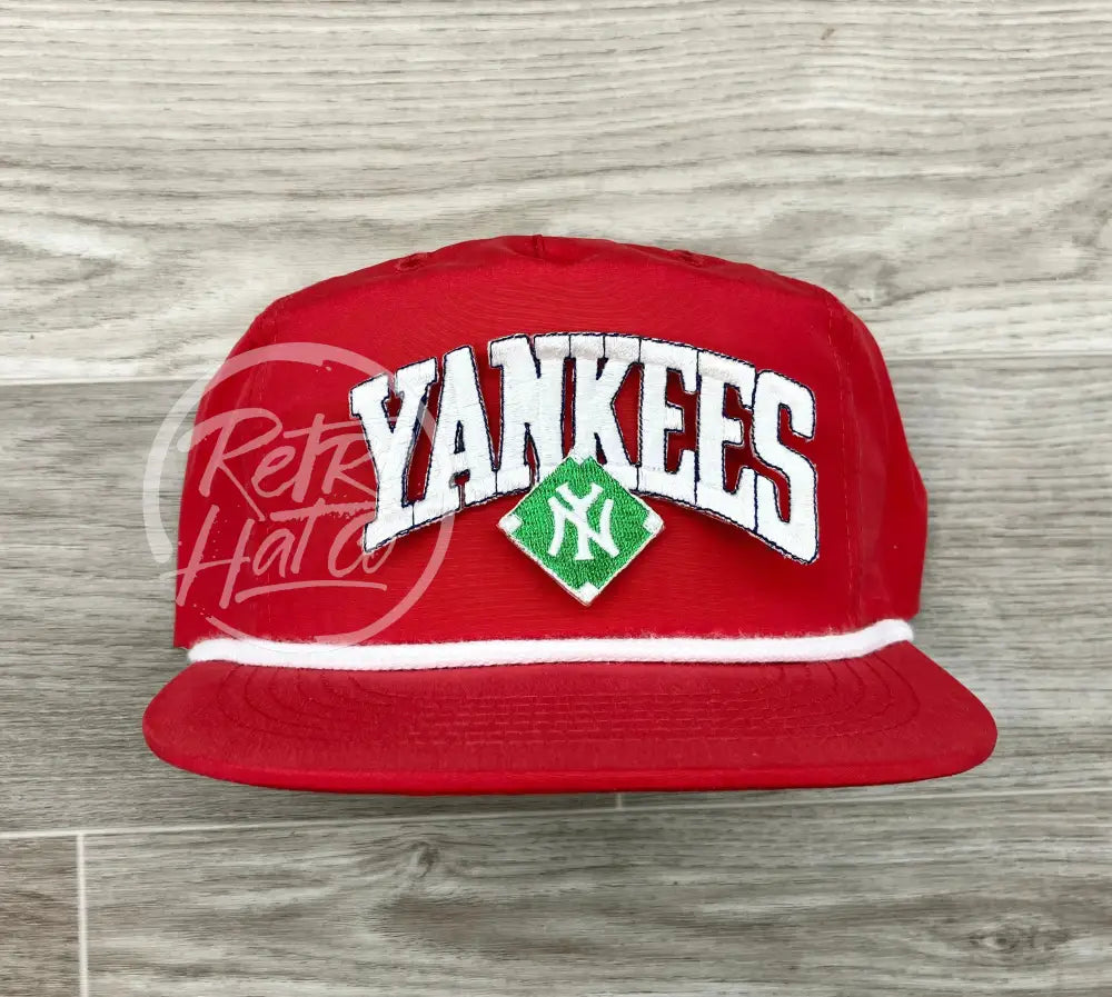 Vintage 90s New York Yankees (white arch) Patch on Red Poly Rope Hat