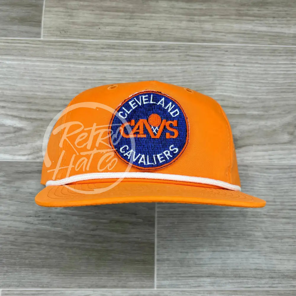 Vintage 90s Cleveland Cavaliers /Cavs Patch on Bright Orange Retro Hat w/White Rope