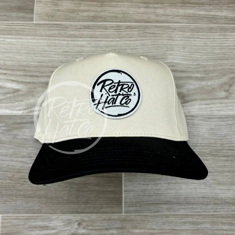 Retro Hat Co. Brand Patch (white) on Natural/Black Retro Hat