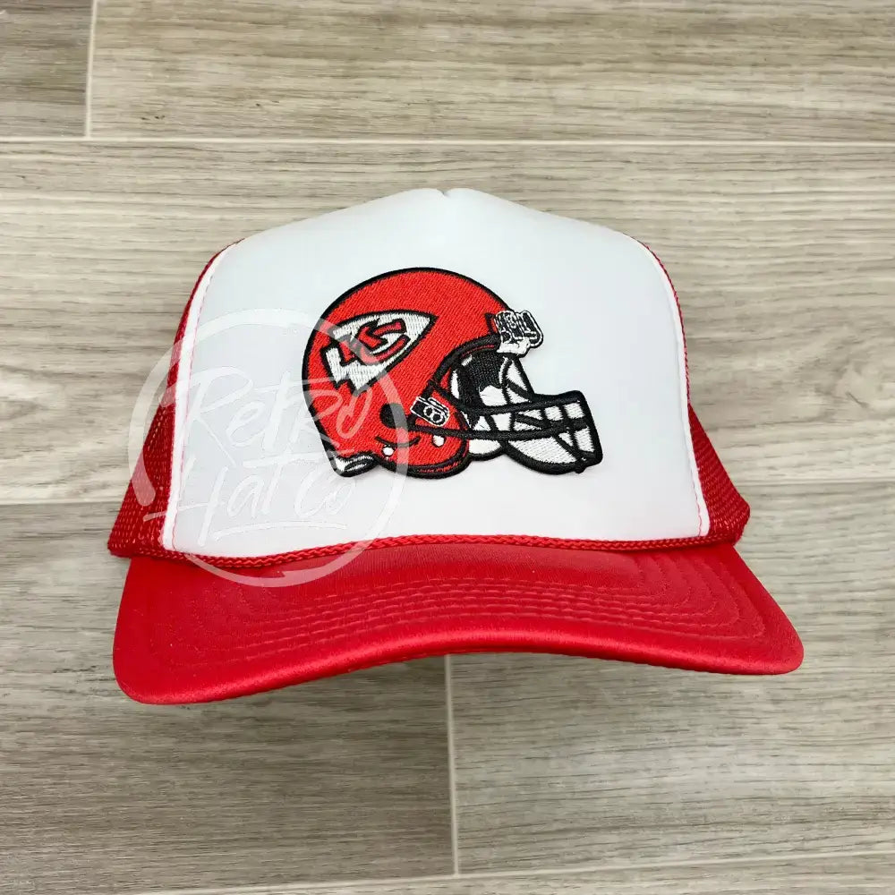 Kansas City Helmet Patch on Red/White Meshback Trucker Hat