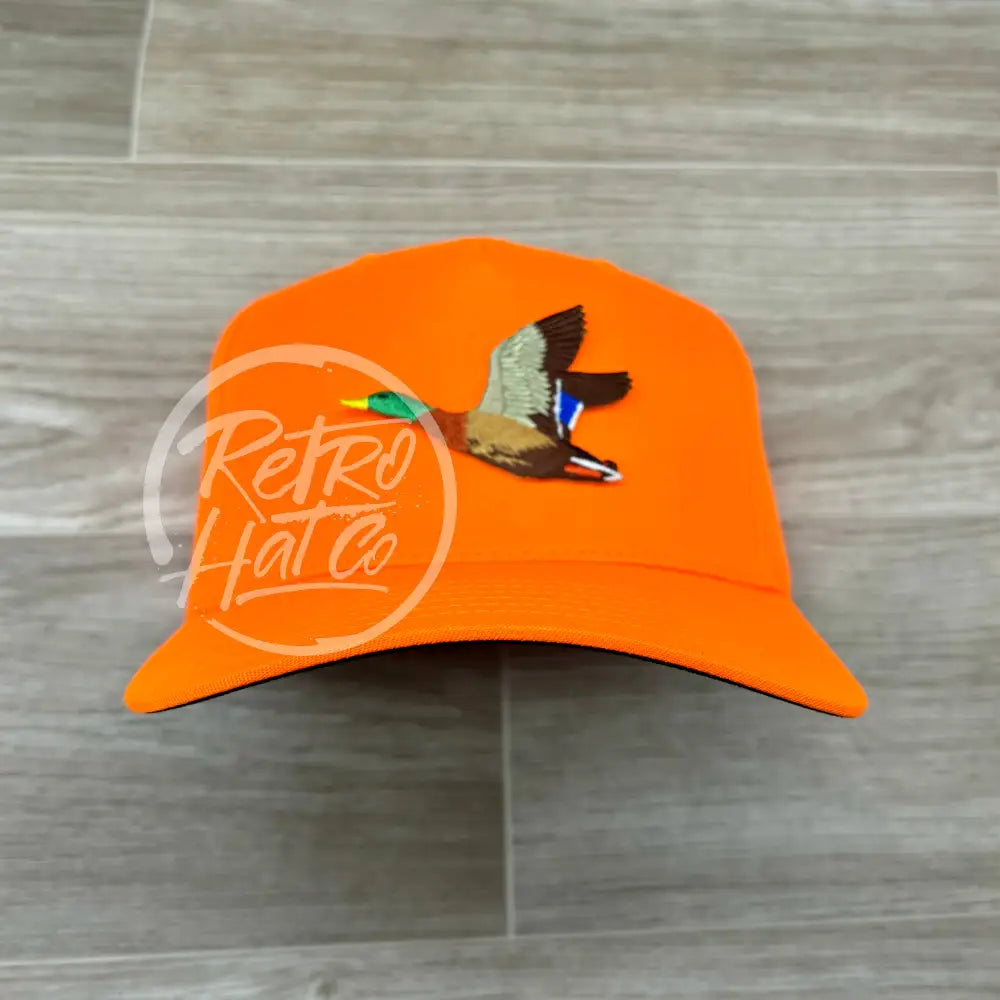 Duck / Mallard Patch on on Hunters Orange Retro Hat