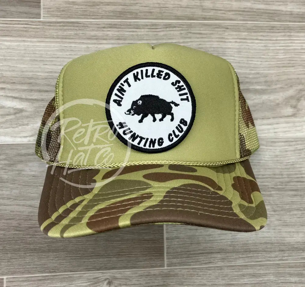 Ain’t Killed Sh!t (Boar) on Solid Front Camo Meshback Trucker Hat