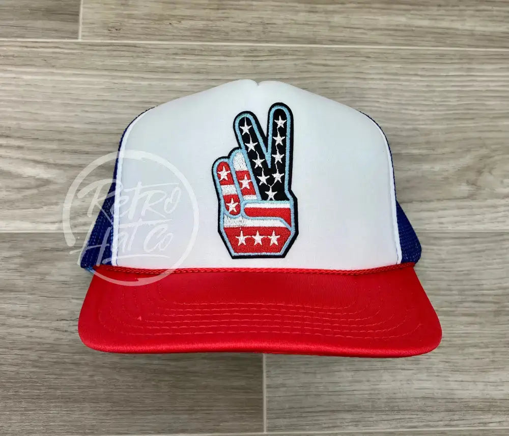 American Peace Patch on Red, White & Blue Meshback Trucker Hat