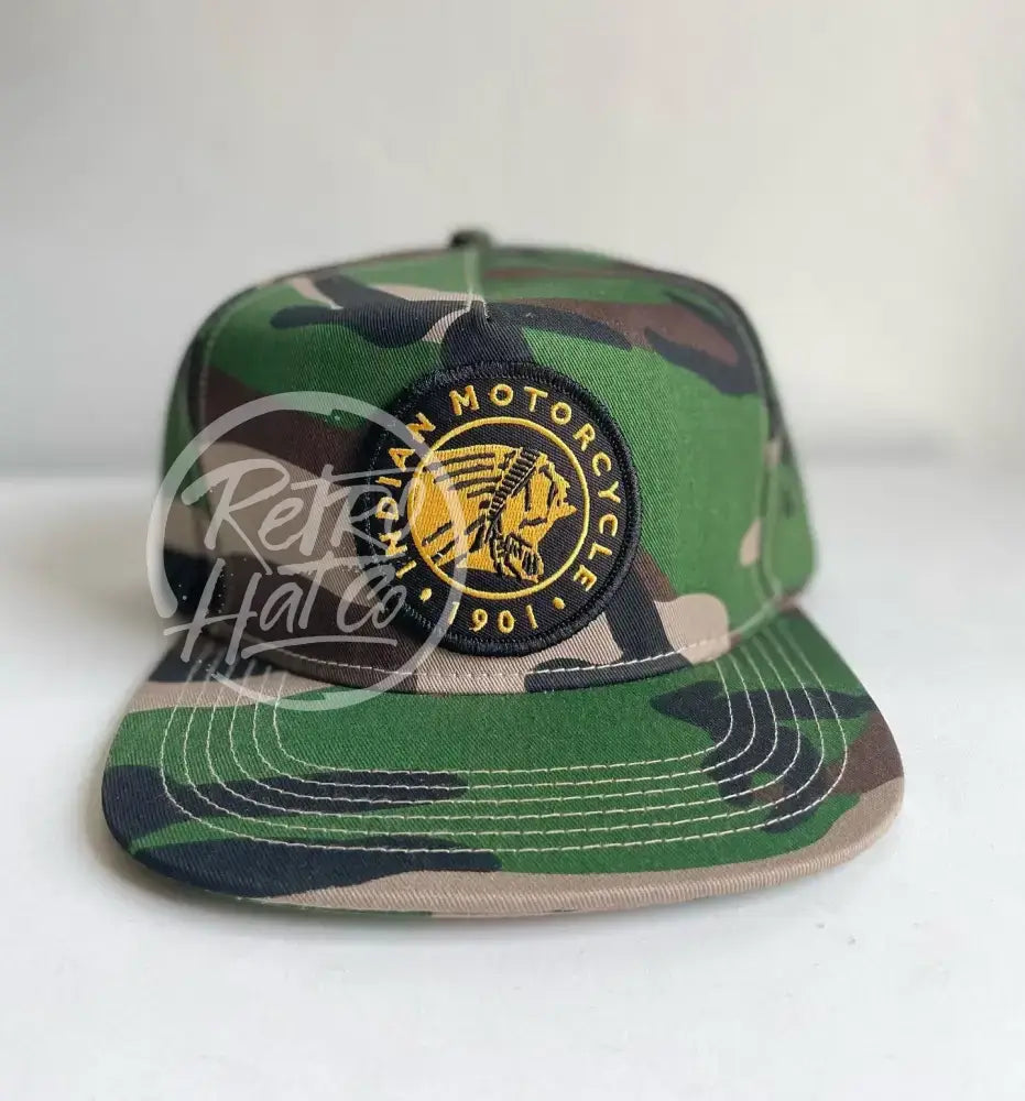 Indian Motorcycle (Blk Circle) on Cali Woodland Camo SnapBack Hat