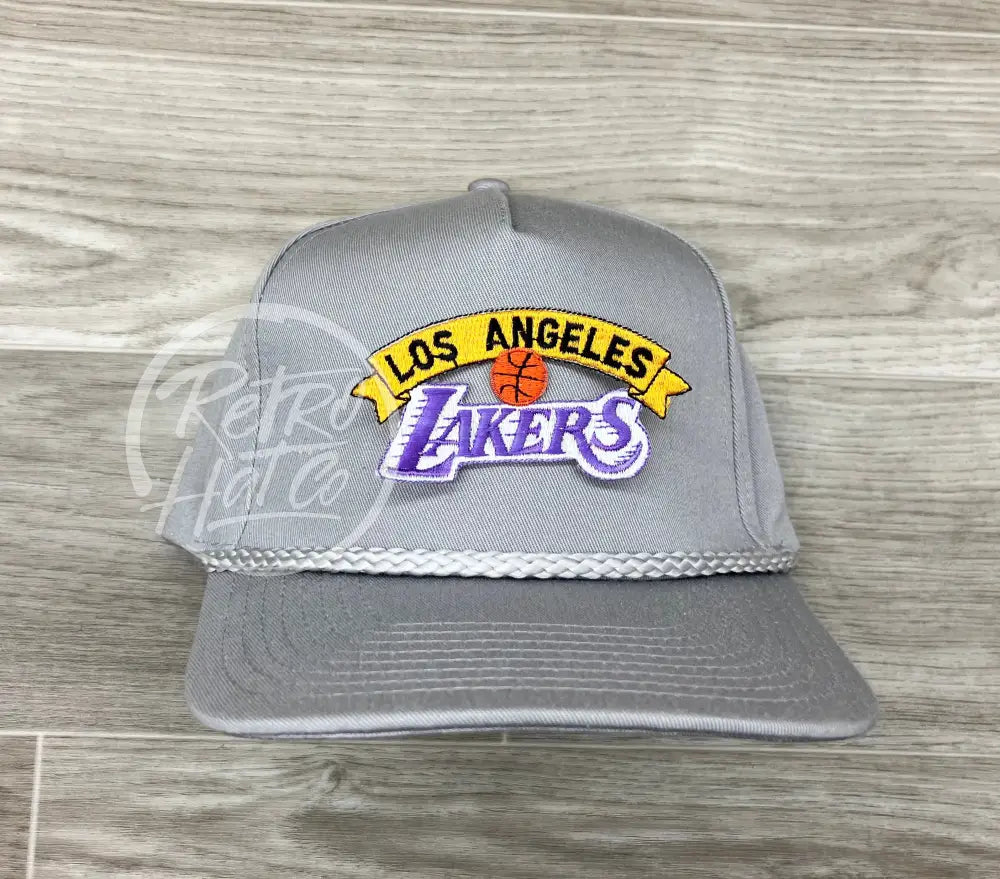 Vintage 90s Los Angeles Lakers Patch on Tall Gray Retro Rope Hat