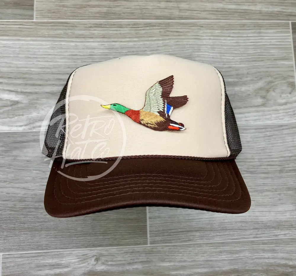 Duck / Mallard Patch on Beige/Brown Meshback Trucker Hat