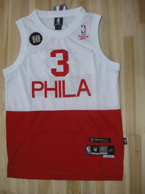 Men 3 Allen Iverson Jersey White&Red Philadelphia 76ers Jersey Swingman