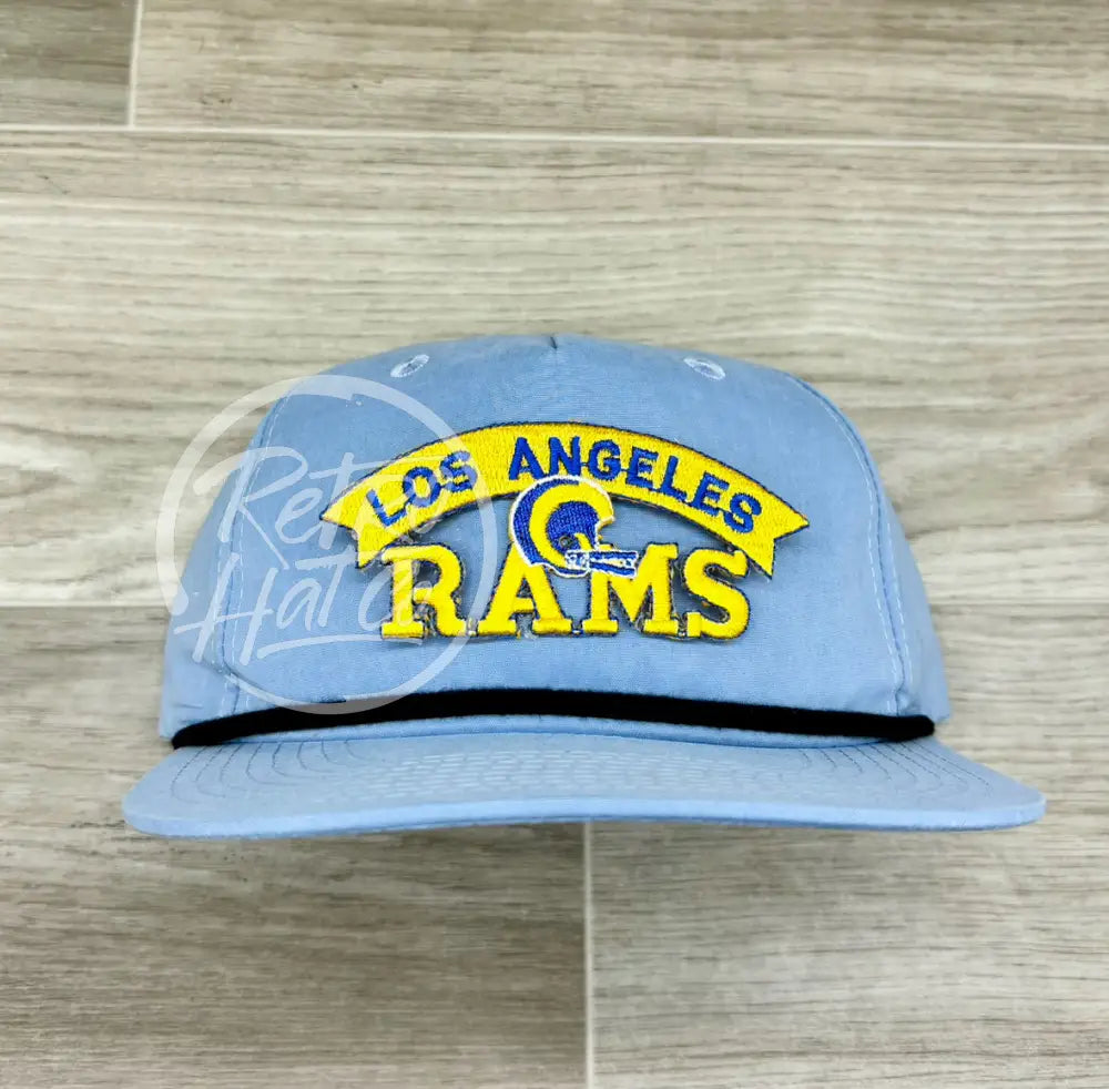 Vintage 90s Los Angeles Rams Patch on Baby Blue Retro Hat w/Black Rope