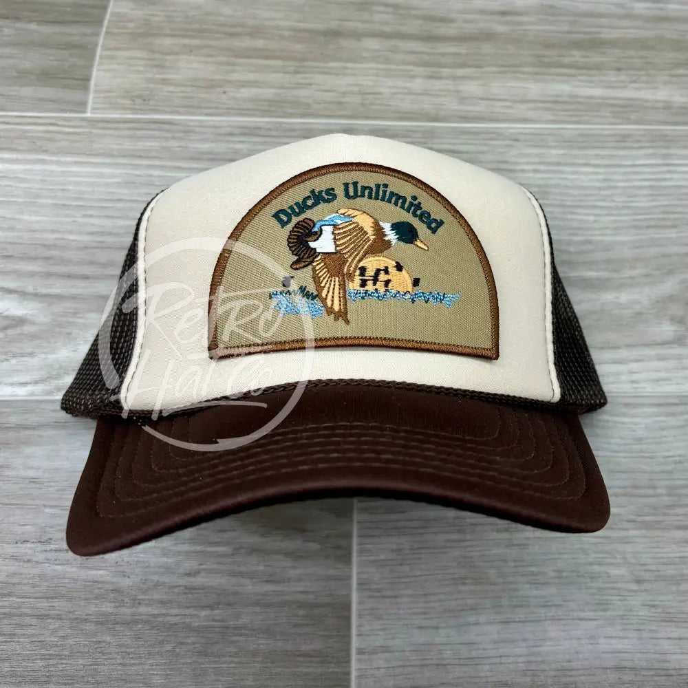 Retro Ducks Unlimited on Brown/Beige Meshback Trucker Hat