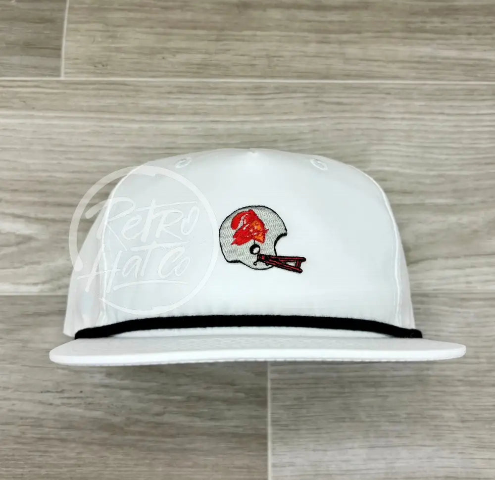 Vintage 90s Tampa Bay Buccaneers Helmet Patch on White Retro Hat w/Black Rope