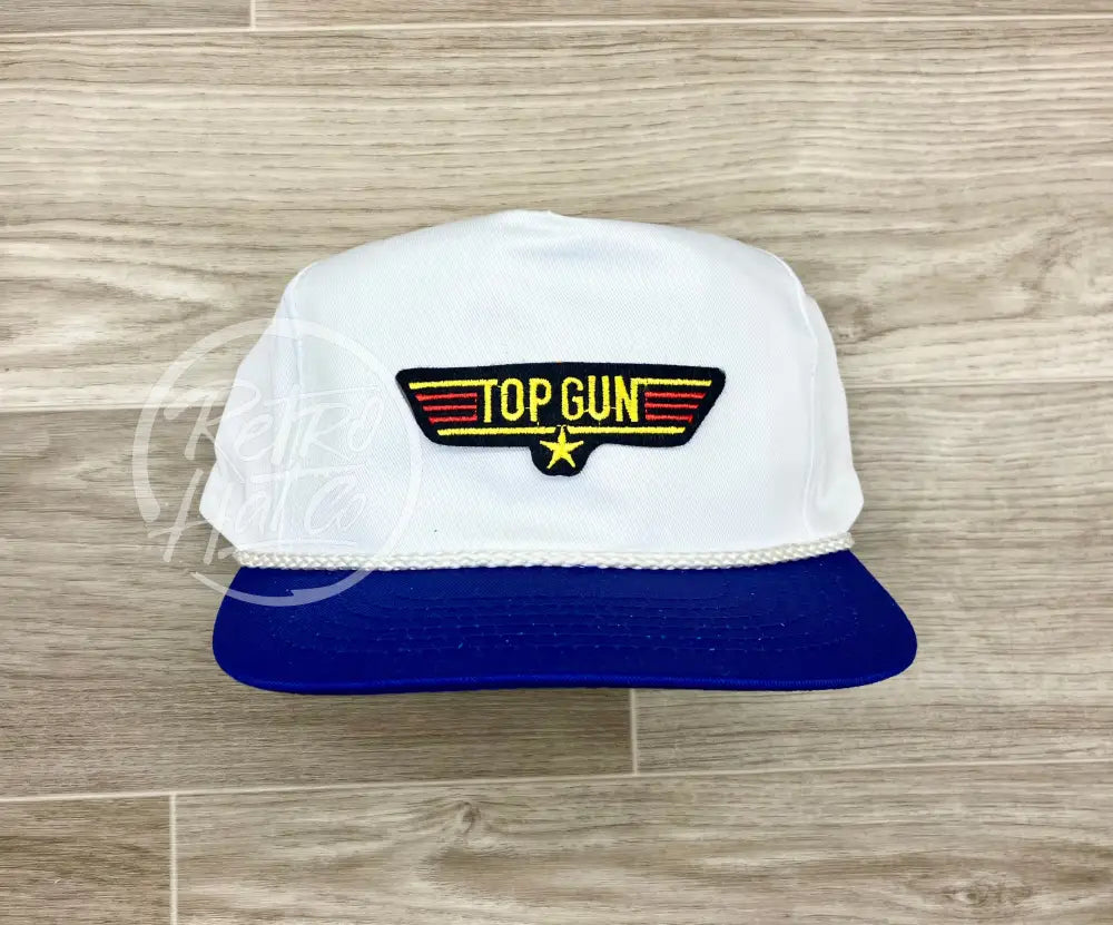 Vintage 80s Top Gun Patch on White/Blue Retro Rope Hat