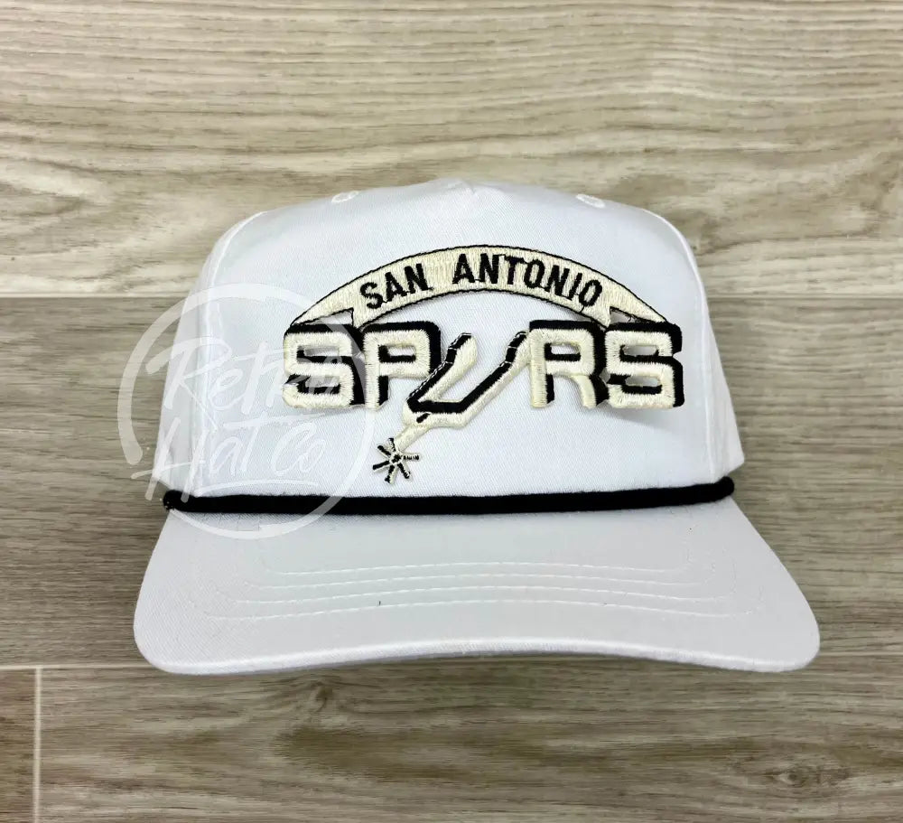 Vintage 90s San Antonio Spurs Patch on White Retro Hat w/Black Rope