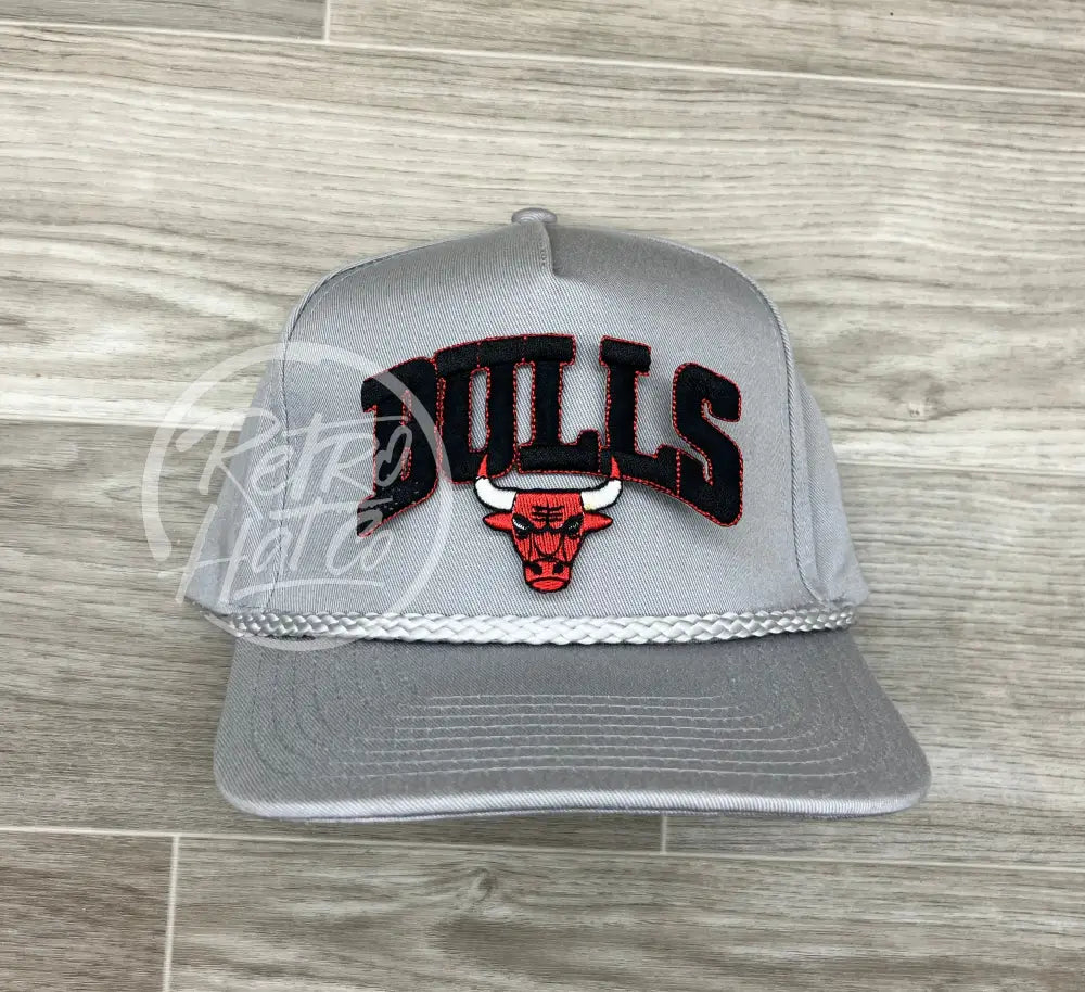 Vintage 90s Black Chicago Bulls Patch on Tall Gray Retro Rope Hat