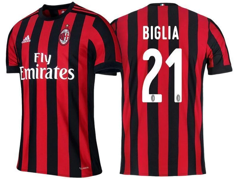 Men 21 Lucas Biglia Jersey Home Soccer AC Milan Jersey 2018 Serie A